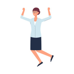 Female teacher jumping from happiness - cartoon woman happy jump