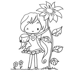 vector cartoon girl with flower