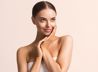 Healthy skin woman natural make up beauty face closeup - obrazy, fototapety, plakaty