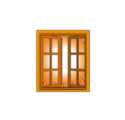 window and sun, vector illustration, black background  