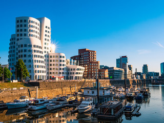 Fototapeta premium Sunset in Düsseldorf harbor