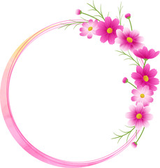 ピンクのグラデーションのコスモスの丸フレーム リース ブルーグリーンの水彩の背景 秋イメージ Wall Mural Chromame