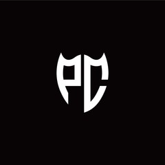 Initial P C letter with shield modern style logo template vector