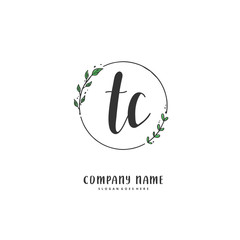 T C TC Initial handwriting and signature logo design with circle. Beautiful design handwritten logo for fashion, team, wedding, luxury logo.