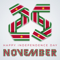 November 25, Independence Day of Suriname congratulatory design with surinamese flag elements. Vector illustration.