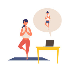 Vector illustration of people watching online classes on laptop. People have a relaxing day off.