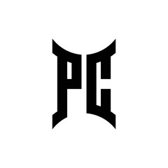 PC monogram logo with curved side