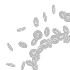 Bitcoin, internet currency coins falling. Scattere