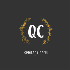 Q C QC Initial handwriting and signature logo design with circle. Beautiful design handwritten logo for fashion, team, wedding, luxury logo.