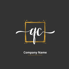 Q C QC Initial handwriting and signature logo design with circle. Beautiful design handwritten logo for fashion, team, wedding, luxury logo.