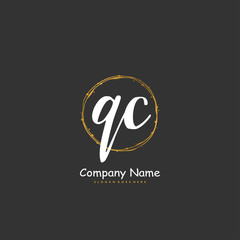 Q C QC Initial handwriting and signature logo design with circle. Beautiful design handwritten logo for fashion, team, wedding, luxury logo.