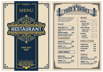 Restaurant menu template. Vintage style. Vector layered - obrazy, fototapety, plakaty