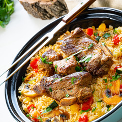 fried rice with vegetables and meat