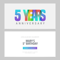 Obraz premium 5 years anniversary invitation to celebration vector illustration