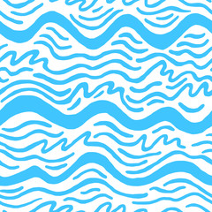 Seamless pattern with blue waves. Design for backdrops with sea, rivers or water texture. Repeating texture. Figure for textiles. Print for the cover of the book, postcards, t-shirts. Surface design.