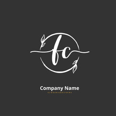F C FC Initial handwriting and signature logo design with circle. Beautiful design handwritten logo for fashion, team, wedding, luxury logo.