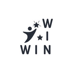 The word win and the symbol of luck. Vector icon isolated on white background.
