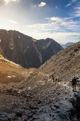 trail in the mountains of the massive of Mont blanc, in the summer, near Nid d'aigle refuge and the Tramway du mont blanc 