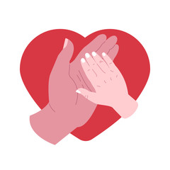 Love and family flat icon, vector sign, heart with baby and mothers hands colorful pictogram isolated on white. Symbol, logo illustration. Flat style design
