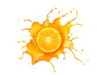Orange Juice Splash Isolated On White Background.