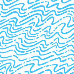 Seamless pattern with blue waves. Design for backdrops with sea, rivers or water texture. Repeating texture. Figure for textiles. Print for the cover of the book, postcards, t-shirts. Surface design.