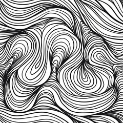 Seamless pattern with black linear waves. Design for backdrops and colouring book with sea, rivers or water texture. Repeating texture. Figure for textiles. Print for the cover of the book, postcards.