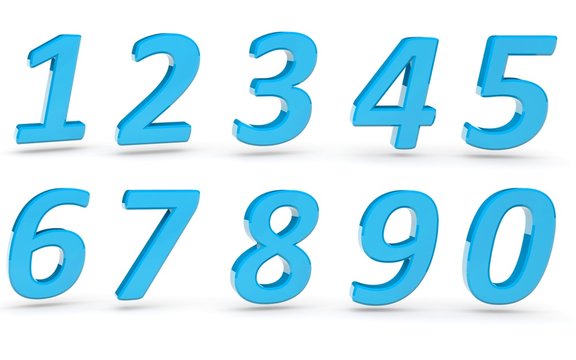 3D numbers 1234567890 on white background