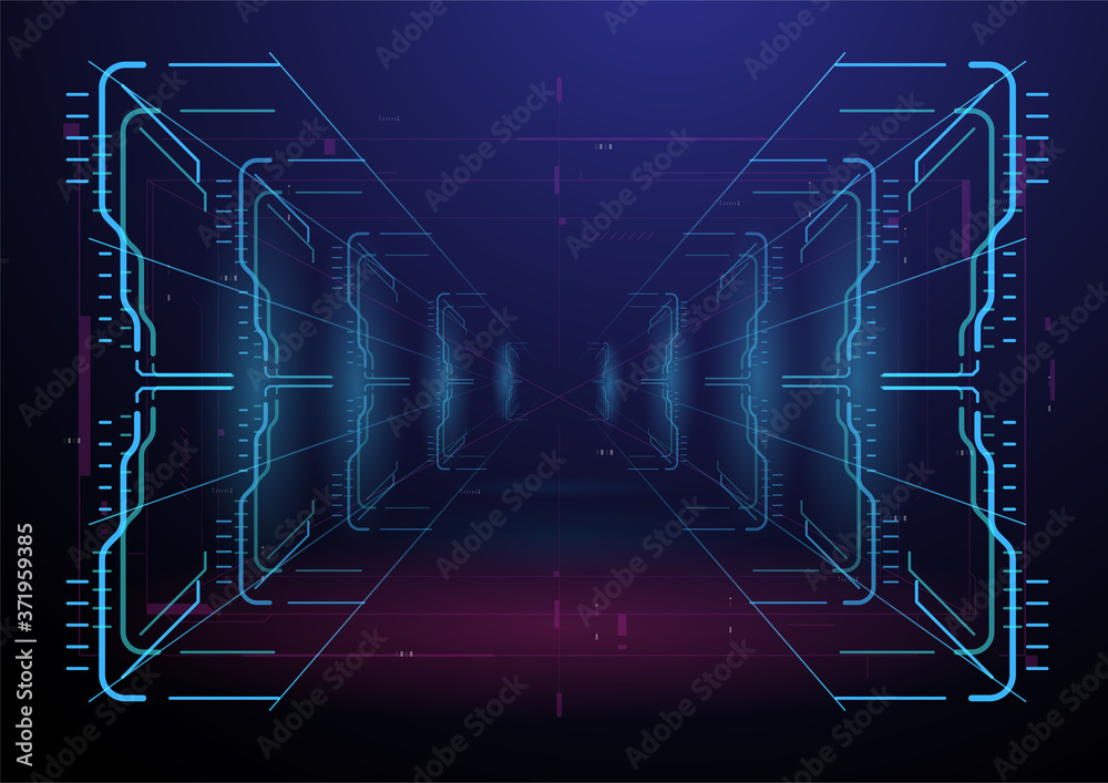 Poster virtual reality space. futuristic vr frame, head-up display design. sci-fi helmet hud ui. futuristic