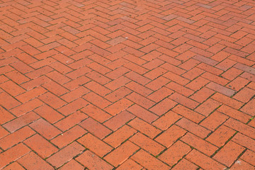 Red brick paving stones on a sidewalk / pavement