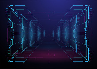 Virtual reality space. Futuristic VR frame, Head-up Display Design. Sci-Fi Helmet HUD UI. Futuristic Technology. Hi tech future design background for web and app.