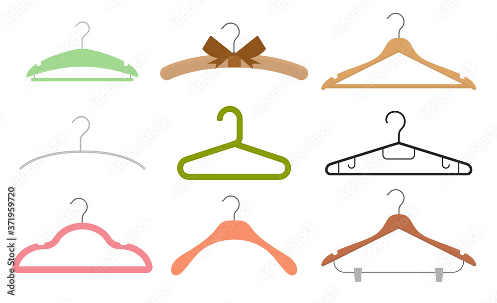 Sticker Cartoon Color Clothes Hanger Icon Set. Vector