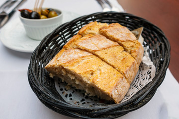 bread in basket - little roll breads in basket on table