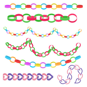 Cartoon Different Paper Colorful Chains Set. Vector