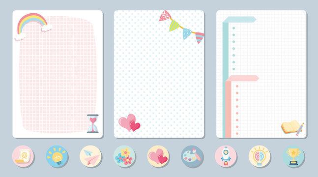 Set of planners and to do list with cute  illustrations. Template for agenda, planners, check lists, notebooks, cards, stickers, and other stationery. Vector background