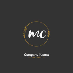 Obraz premium M C MC Initial handwriting and signature logo design with circle. Beautiful design handwritten logo for fashion, team, wedding, luxury logo.