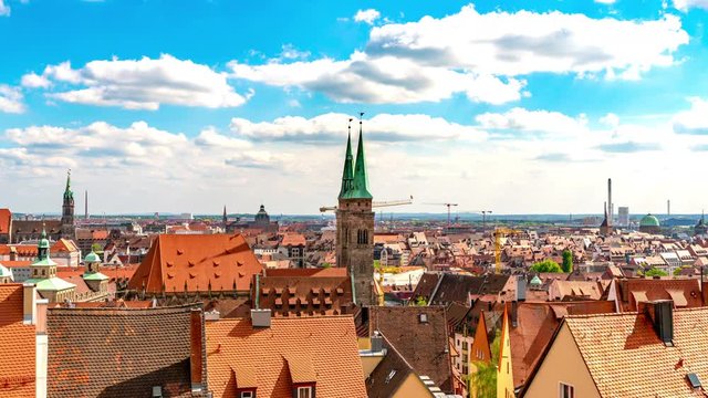 Panoramic Time-lapse view of the city of Nuremberg in Bavaria, Germany.