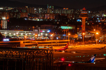 The beautiful night view of airport.