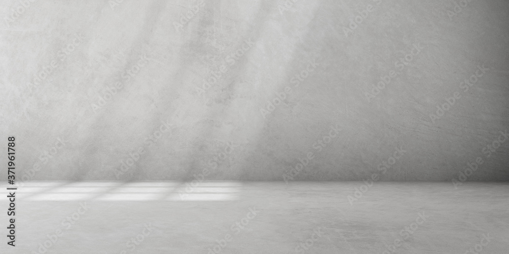 Poster 3d render of empty concrete room with shadow on the wall.