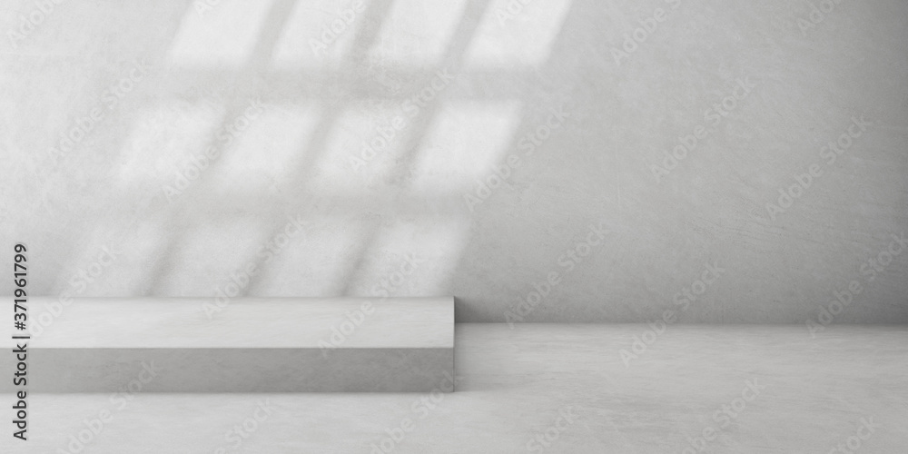 Poster 3d render of empty concrete room with shadow on the wall.