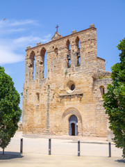Fototapeta na wymiar Esglesia Sant Esteve (Saint Stephen Church) in Peratallada town in Catalonia, Spain. Late Romanesque style, 12-13 century.