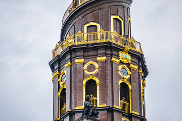 Copenhagen Our Saviour's (Vor Frelsers Kirke) - one of Denmark's most famous churches. Serpentine spire was inaugurated in 1752 - a popular pastime to climb 400 steps to top. Copenhagen. Denmark.