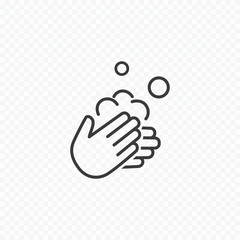 Icon of hygiene procedure, disease prevention. Vector handwash symbol.  Healthcare wash hands with soap foam sign