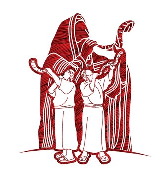 red figures blowing shofar horns clip art preview