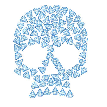 Skull with diamonds on white background, vector illustration