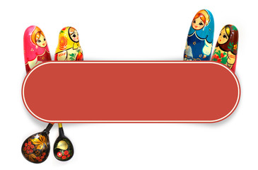 Letterhead template: white sheet of paper with russian matryoshka isolated on white background