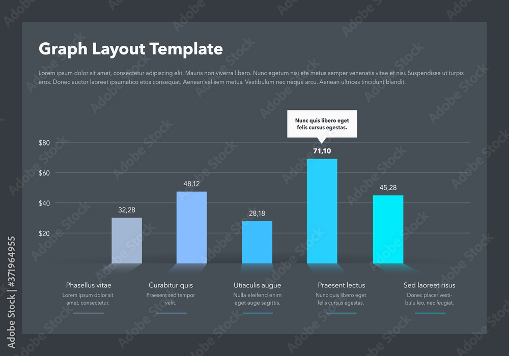 Poster Modern business graph layout template with place for your content - dark version. Flat design, easy to use for your website or presentation.