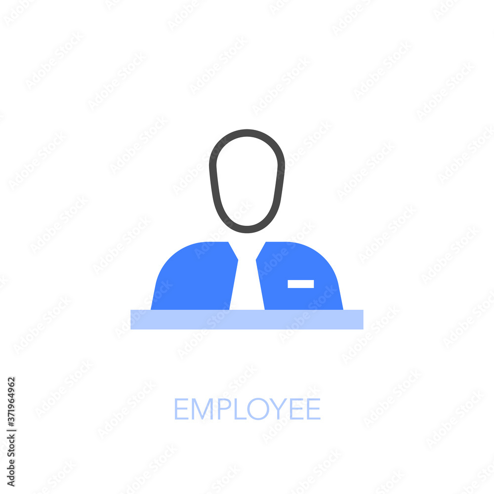 Poster employee symbol with a person sitting by the desk. easy to use for your website or presentation.