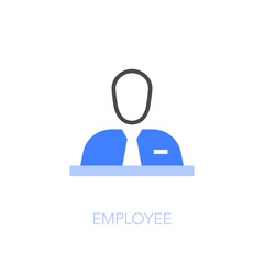 Employee symbol with a person sitting by the desk. Easy to use for your website or presentation.
