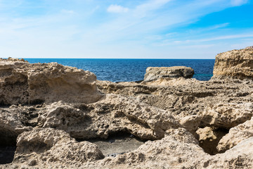 Rugged coastline of island of Gozo