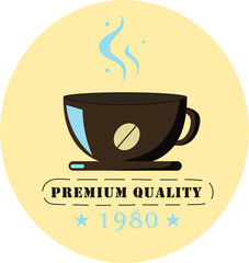 This is a cup of coffee premium quality on a light background, coffee time, coffee, coffee house.